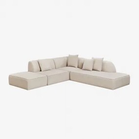 Cardea 3-delige Modulaire Hoekbank Met Chaise Longue Rechts En Gestoffeerde Poef Stof Chenille Beige – Crème - Sklum
