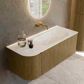 Mondiaz Kurve-dlux 115cm badmeubel ronding links dusk met 1 lade en deur en wastafel big small rechts zonder kraangat ostra
