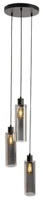Moderne hanglamp zwart met smoke glas 3-lichts - Stavelot