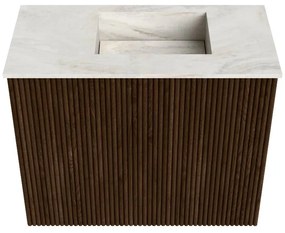Mondiaz Joya DLux 50cm toiletmeubel walnut met wastafel faye rechts zonder kraangat ostra