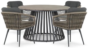 Tuinset Ronde Tuintafel 125 cm Aluminium/wicker Taupe 4 personen Lifestyle Garden Furniture Western/Sorrento