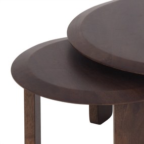 Set Van Twee Ronde Salontafels Bruin - 70 X 70cm.
