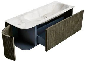 Mondiaz Kurve-dlux 125cm badmeubel ronding links shadow met 1 lade en deur en wastafel big medium kraangat rechts frappe