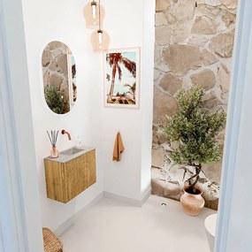 Mondiaz Joya DLux 50cm toiletmeubel oak met wastafel faye rechts zonder kraangat glace