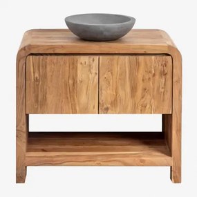 Vacry Houten Badkamermeubelset Acacia Bruin & Rond Grijs Cement Ø40 Cm Tarsis & Spiegelloze & Zonder Kraan & ↔︎ 90 Cm - Sklum