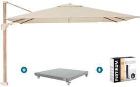 Platinum Challenger zweefparasol Premium T2 2,6x3,5 m - Champagne teak + voet en hoes