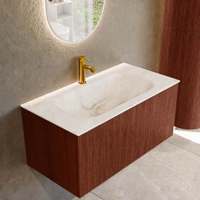 Mondiaz Kurve-dlux 90cm badmeubel ruby met 1 lade en wastafel big small midden 1 kraangat frappe