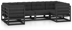 vidaXL 6-delige Loungeset met kussens massief grenenhout zwart