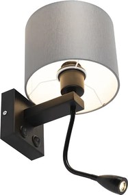 Moderne wandlamp zwart met grijze kap - Brescia