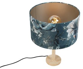 Tafellamp hout met velours kap vis 35cm - Mels Klassiek / Antiek, Landelijk E27 rond Binnenverlichting Lamp