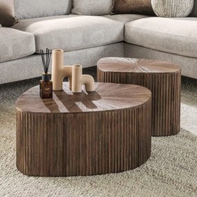 Teak Salontafelset Met Ribbels - 73 X 68cm.