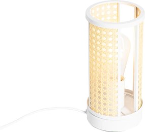 Oosterse tafellamp wit met rotan 12 cm - Akira
