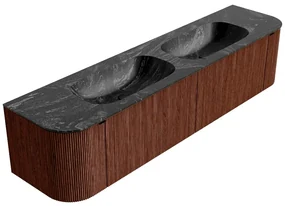 Mondiaz Kurve-dlux 190cm badmeubel ronding links/rechts ruby met 2 lades en deuren en wastafel stor small dubbel zonder kraangat lava