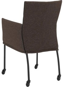 Goossens Eetkamerstoel Funk Zwarte Poten bruin stof met armleuning en met wielenZwart skater wiel met zwarte kap, modern design