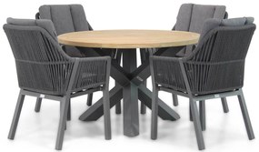 Tuinset Ronde Tuintafel 4 personen 120 cm Rope Grijs  Lifestyle Garden Furniture Verona/Rockville