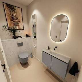 MONDIAZ TURE-DLUX 80cm toiletmeubel Smoke. EDEN wastafel Opalo positie midden. Zonder kraangat. TUREDX80SMOM0OPA