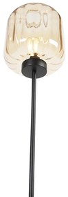Design vloerlamp zwart met amber glas - Qara
