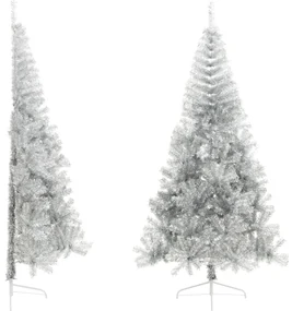 vidaXL Kunstkerstboom met standaard half 240 cm PVC zilverkleurig
