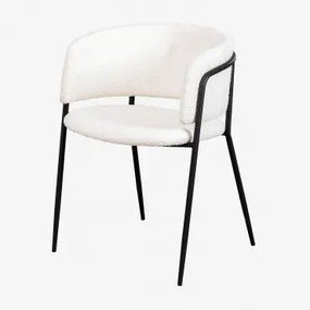 Set Van 4 Nalon Gestoffeerde Eetkamerstoelen Zwart & Chenille White & Teddystof - Sklum