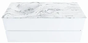 Mondiaz Vica DLux badmeubel 120cm talc 2 lades met wastafel glace links zonder kraangat