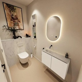 MONDIAZ TURE-DLUX 80cm toiletmeubel Talc. EDEN wastafel Opalo positie links. Zonder kraangat. TUREDX80TALL0OPA