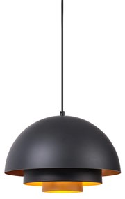 Moderne hanglamp zwart met gouden binnenkant - Loes