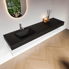 Zaro Alan badmeubel 180cm met planchet talc en vrijhangende wastafel cloud links 1 kraangat urban