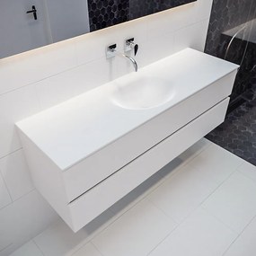 Mondiaz Vica 150cm badmeubel talc 2 lades wastafel Moon midden zonder kraangat