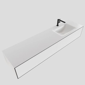 Zaro Lagom volledig naadloos solid surface onderkast 180cm mat zwart met 2 lades Push tot open. Compleet met solid surface wastafel met 1 kraangat(en)