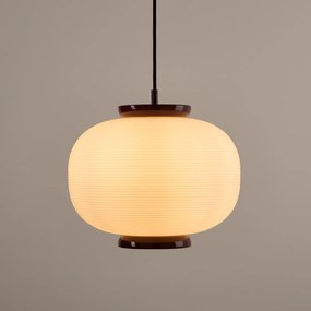 Hanglamp van gegroefd opaline glas en ijzermetaal, diameter 33 cm, TILAN