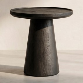 Ronde Bijzettafel Zwart Mangohout - 45 X 45cm.
