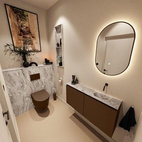 MONDIAZ TURE-DLUX 100cm toiletmeubel Rust. EDEN wastafel Glace positie rechts. Zonder kraangat. TUREDX100RUSR0GLA