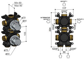 Hotbath ACE inbouw thermostaatkraan 2-wegs koper geborsteld PVD