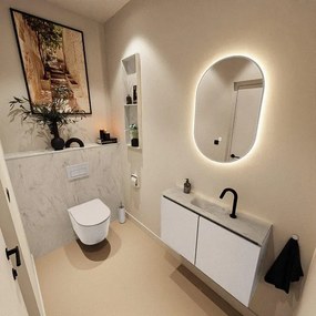 MONDIAZ TURE-DLUX 80cm toiletmeubel Linen. EDEN wastafel Opalo positie midden. Met 1 kraangat. TUREDX80LINM1OPA