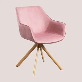 Lucy Eetkamerstoel In Fluweel Roze & Natuurlijk Hout - Sklum
