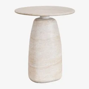 Ronde Bijzettafel In Travertin-look Cement Grebik A - Sklum