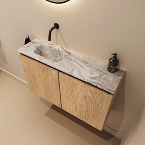 Mondiaz Ture DLux toiletmeubel 80cm washed oak met wastafel glace links zonder kraangat