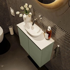 Mondiaz Fowy toiletmeubel 60cm army met witte waskom midden zonder kraangat