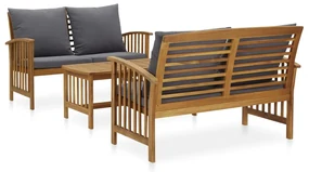 vidaXL 3-delige Loungeset met kussens massief acaciahout
