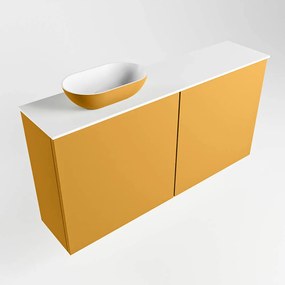 Mondiaz Fowy toiletmeubel 100cm ocher met gele waskom links en kraangat