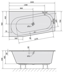 Polysan Astra Slim asymmetrisch bad links schuin 165x80x48cm wit