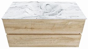 Mondiaz Vica DLux badmeubel 100cm washed oak 2 lades met wastafel glace midden 1 kraangat