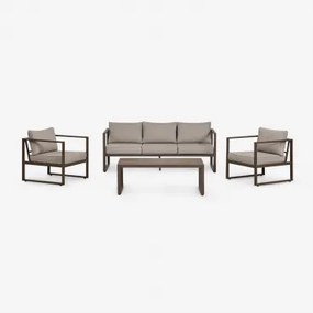 Tuinset Met 3-zitsbank, 2 Fauteuils En Salontafel Van Aluminium Lipov Bruin – Chocolade - Sklum