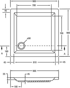 Plieger Kwadrant douchebak vierkant 90x90x5cm wit