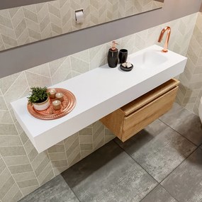 Mondiaz Andor toiletmeubel 60cm eiken met witte wastafel 120cm rechts met kraangat