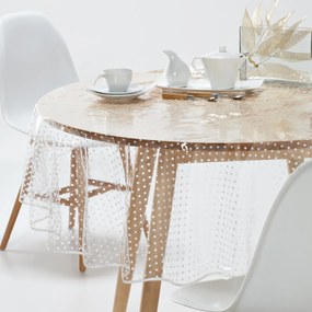 Tafelkleed in transparant PVC met stippenprint