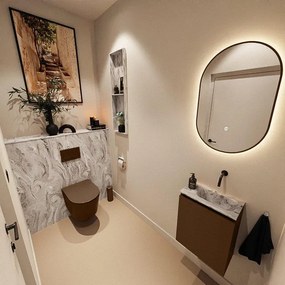 MONDIAZ TURE-DLUX 40cm toiletmeubel Rust. EDEN wastafel Glace positie rechts. Zonder kraangat. TUREDX40RUSR0GLA