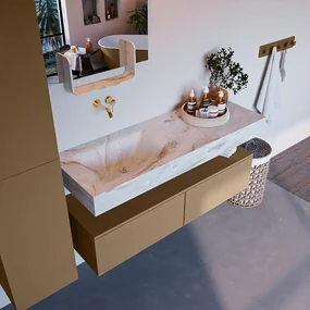 Mondiaz Alan DLux badmeubel 130cm oro 2 lades met wastafel frappe links zonder kraangat
