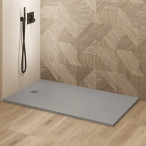 Saniclear Lino douchebak 140x100cm met stone finish lichtgrijs