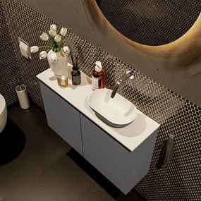 Mondiaz Fowy toiletmeubel 80cm dark grey met antraciete waskom rechts zonder kraangat